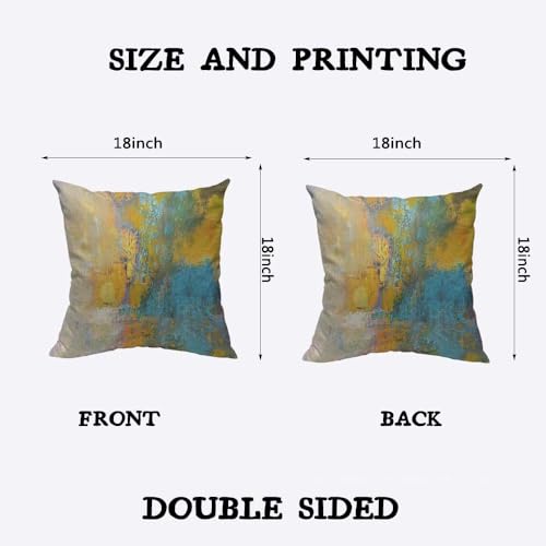 TKS MITLAN Sun Ball in Yellow and Turquoise Pillow Covers 18x18 Inch Abstract Original Painting on Canvas Linen Couch Bed Sofa Car Waist Cushion Cover 18 x 18 inch - color: Sun Ball, size: 18" x 18" (Pack of 1)