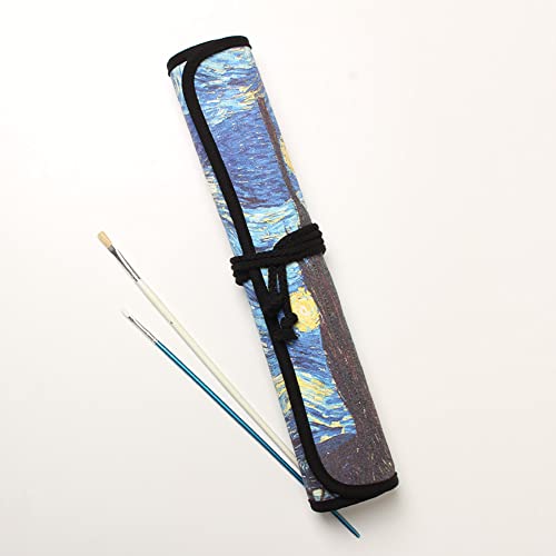 Funny live Paint Brush Holder Art Supplies, Artist Brush Holder & Storage Organizer Roll-Up Case Bag, Protect Acrylic Oil Watercolor Paintbrushes (Starry Night 20 Slot Pockets) - color: Starry Night 20 Slot Pockets