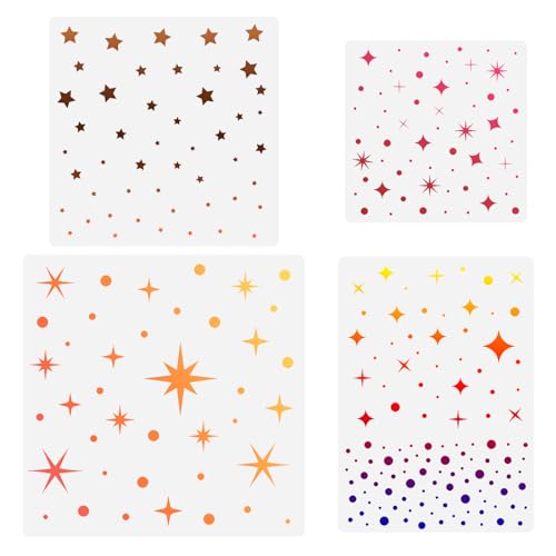 CIEOMODA Large Twinkle Star Stencil 12*12 Inch ,4 Pack Assorted Sizes Reusable Star Pattern Plastic Templates for Making DIY Craft Painting on Wood Furniture Pillows,Tile, Canvas, Floor and Wall Decor - style: Style 4:Twinkle Star