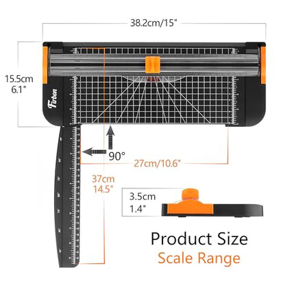 Firbon A4 Paper Cutter, 12 Inch Paper Trimmer with Extened Ruler, Black | 10 Sheet Capacity | CM & Inch Scale | Spring-Loaded Safe Blade | Cuts Cardstock, Vinyl, Coupons, Labels & Scrapbooking Craft - color: 1-black