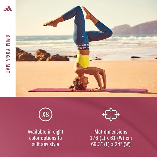 adidas Yoga Mat - Eco Friendly - Non Slip, Durable Textured Surface, 8mm - color: Mystery Ruby