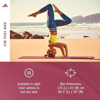 adidas Yoga Mat - Eco Friendly - Non Slip, Durable Textured Surface, 8mm - color: Mystery Ruby