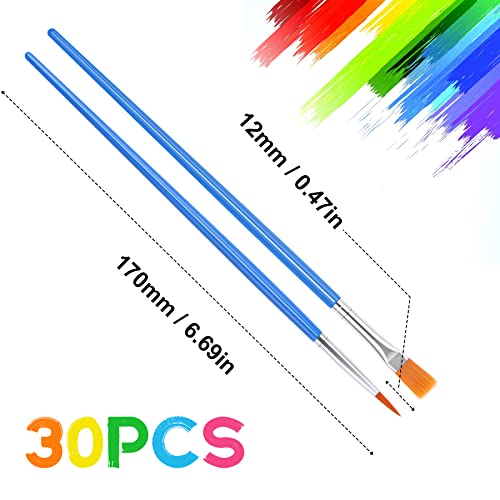 UPINS 30Pcs Small Paint Brushes Bulk for Detail Art Crafts and Painting - size: 6.69inch, style: Mix(15Flat +15Round)