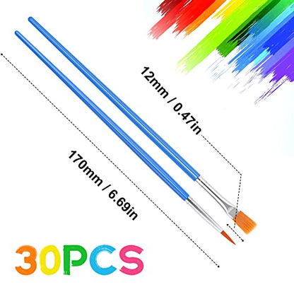 UPINS 30Pcs Small Paint Brushes Bulk for Detail Art Crafts and Painting - size: 6.69inch, style: Mix(15Flat +15Round)