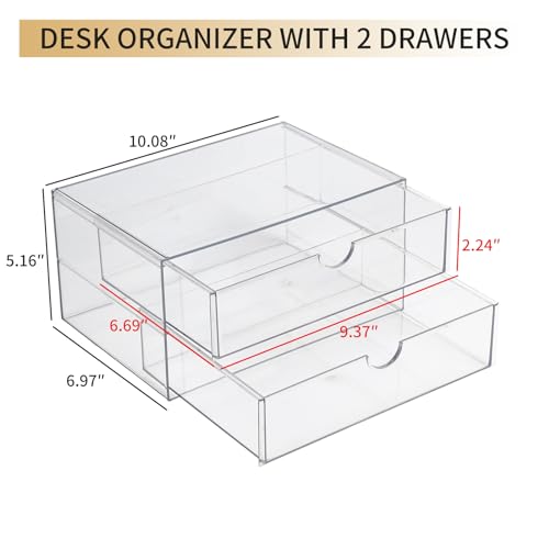 Clear Desk Drawer Organizer, 6 Drawers, Plastic | Stackable Desk Organizers and Accessories, For Pencils, Books, Art Crafts, Makeup, For Home Office, Bathroom, Kitchen - size: 6 Drawers