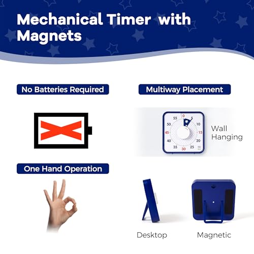 TWENTY5 SEVEN Countdown Timer 7.5 inch; Patriotic 60 Minute 1 Hour Visual Timer, Classroom Teaching Tool Office Meeting, Mechanical Magnetic Countdown Clock for Kids Exam Time Management, Blue - color: National Flag