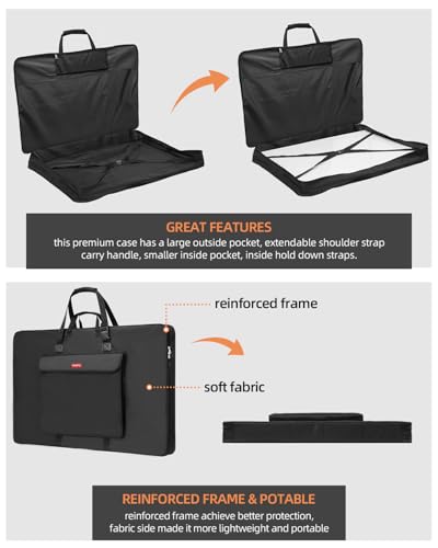 Nicpro Art Portfolio Bag 20”x 26'', Nylon Artist Bag with Reinforced Edges | Durable 840D Fabric, Adjustable Shoulder Strap, 3-sided zipper, Waterproof Art Portfolio Case, for Canvas Artwork Solar Panel - size: 20 x 26 inches