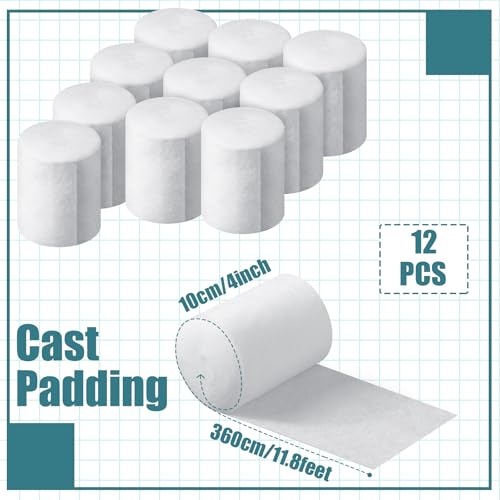 Nuanchu 12 Rolls Medical Cotton Cast Padding Plaster Cloth,4 Inch X 11.8 ft | Individual Wrapped, Undercast Protection Padding, Soft Cloth for Body Casts, Halloween Bandage Art, Mask Craft Supplies - size: 4 Inch X 11.8 ft