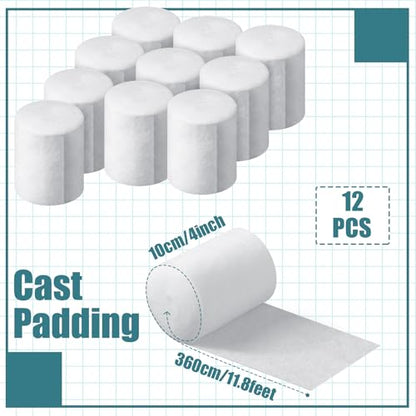 Nuanchu 12 Rolls Medical Cotton Cast Padding Plaster Cloth,4 Inch X 11.8 ft | Individual Wrapped, Undercast Protection Padding, Soft Cloth for Body Casts, Halloween Bandage Art, Mask Craft Supplies - size: 4 Inch X 11.8 ft