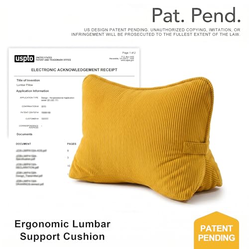 Pat. Pend. Corduroy Reading Back Pillow with Lumbar Support, Triangle Backrest Cushion for Bed Sitting & Relaxing, Support Pillow for Sofa or Headboard, Bright Yellow - color: Bright Yellow