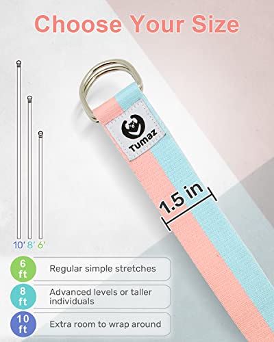 Tumaz Yoga Strap for Stretching with Adjustable D-Ring, 6/8/10 ft - color: 01. Candy, size: 6 Feet