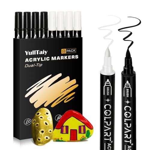 Dual Tip Acrylic Paint Pens Markers, 8 Pack Black & White Paint Pens for Wood, Canvas, Stone, Rock Painting, Glass, Ceramic Surfaces, DIY Art Supplies (4 Black + 4 White) - color: 4 Black + 4 White
