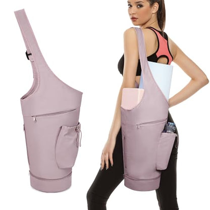 sportsnew Yoga Mat Bag, Large Opening Long Tote Yoga Mat Carrier Holder Bag with Waterproof Wet Pocket and Drawstring Water Bottle Pocket, Adjustable Shoulder Strap Storage Bag, patent pending - color: Pink