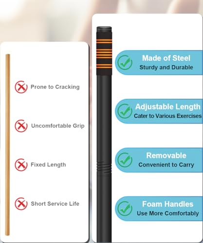 Queension 5ft Adjustable Yoga Stick with Non-Slip Foam Sleeveds for Balance - color: Black
