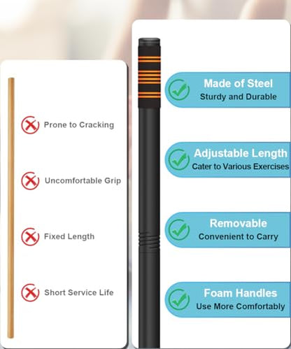 Queension 5ft Adjustable Yoga Stick with Non-Slip Foam Sleeveds for Balance - color: Black