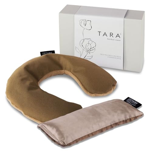 TARA Spa Therapy Herbal-Ease Aromatherapy Pillow Gift Set, Neck + Silk Eye Pillow, Chai - color: Chai