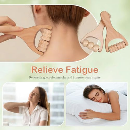 Wooden Massage Roller Tool Set for Full Body Relief Neck Shoulder Foot Leg Muscle Acupoint Therapy 2Pcs Compact Size 5.85 Inch Each