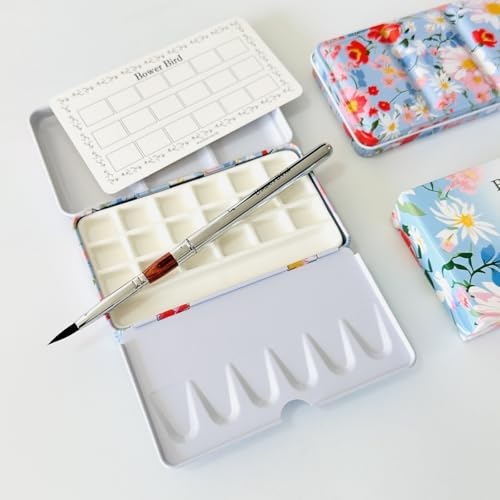 Bower Bird Travel Watercolor Palette,Portable Ceramic Palette 16 Well,Empty Paint Palette,Small Travel Metal Paint Boxwith Porcelain Palette (18Well Set) - size: 18 Wells Set