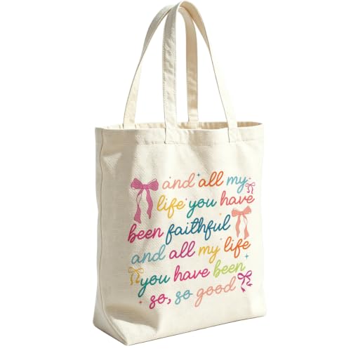 VICBOU Christian Canvas Tote Bag for Women Girls Birthday,Shoulder Bag with Pocket for Grocery Shopping Beach - color: Christbow01