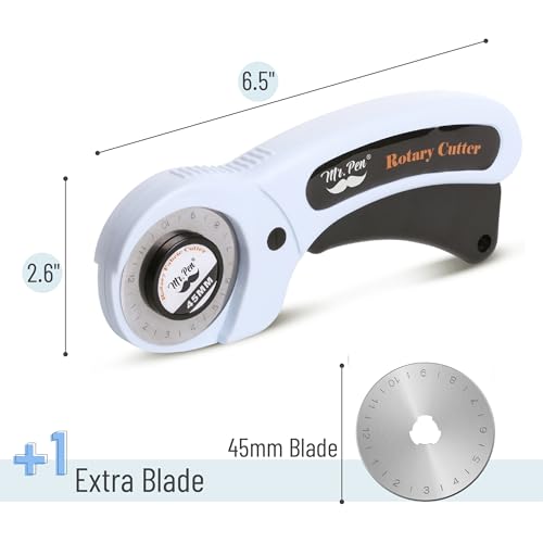 Mr. Pen- 45mm Rotary Cutter with 1 Extra Blade, Ergonomic Handle | Rotary Cutter for Fabric - color: Light Blue
