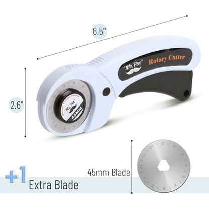 Mr. Pen- 45mm Rotary Cutter with 1 Extra Blade, Ergonomic Handle | Rotary Cutter for Fabric - color: Light Blue