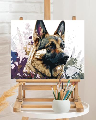 TOCARE German Shepherd Paint by Numbers Kit for Adults,Dog Paint by Number Kit Canvas,Acrylic Adults' Paint-by-Number Kits for Dog Lovers 16x20inch (Without Framed) - color: TC-OPC-146