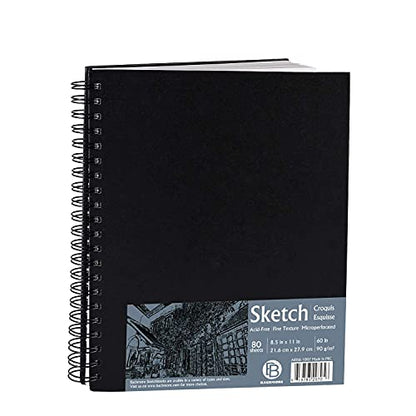 Bachmore 8.5"x11" Hardbound Sketchbook, Left Spiral Sketch Pad with Hardcover, Perforated and Durable Acid Free Drawing Paper, Ideal Art for Adults, Artist Pro & Amateurs