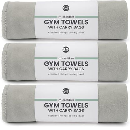 S&T INC. Seude Microfiber Gym Towels & Carry Bags, 3 Pack, 12" x 40", Grey - color: Grey (3 Pack)