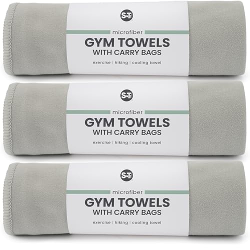 S&T INC. Seude Microfiber Gym Towels & Carry Bags, 3 Pack, 12" x 40", Grey - color: Grey (3 Pack)