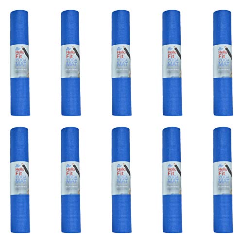 Bulk Yoga Mats, 10 Pack, 4mm Thick, 68x24in | Bulk Non Slip Exercise Mats for Workout, Stretching, Fitness - Wholesale Non Toxic Gym Mats for Home, Schools and Studios - color: Blue