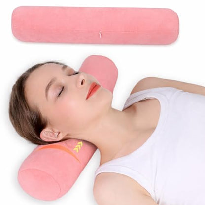 Neck Roll Pillow,Cervical Neck Pillow Bolster Pillow for Sleeping - color: Pink