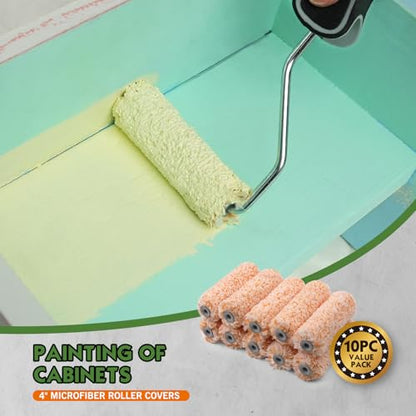 ROLLINGDOG 4 inch Small Paint Roller Sleeves | Microfiber Roller Covers for Painting on Smooth to Semi Smooth Surfaces (Pack of 10)Diy Homeowners Professional Painters - color: 10pc 4" Microfiber Roller Cover