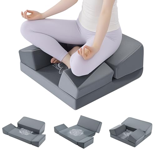 HOMBYS Large Meditation Cushion Foam Meditation Pillows for Sitting on Floor, Yoga Pillow for Adult, Meditation Mat with 2 Knee Cushions and Hip Support-3 Shapes for Different People - color: Grey