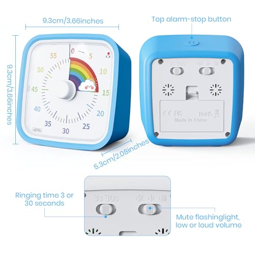 Yunbaoit Rainbow Visual Timer for Kids, 60-min Countdown Timer, Blue - color: Blue Rainbow
