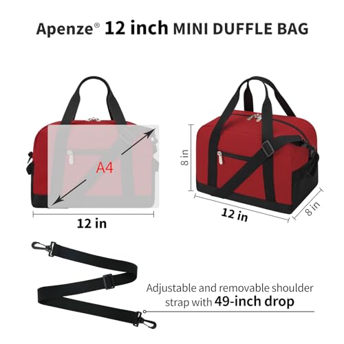 Apenze Small Gym Bag,12 inch Carry On Bag - color: Red, size: 12 inch