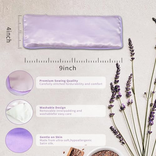 Flexseed Eye Pillow, Hot or Cold Weighted Satin Eye Mask, Microwaveable Moist Heat Eye Compress, Unscented Washable, Perfect for Sleeping, Yoga, Migraine Relief, Pack of 2 (Flexseed)