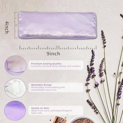 Flexseed Eye Pillow, Hot or Cold Weighted Satin Eye Mask, Microwaveable Moist Heat Eye Compress, Unscented Washable, Perfect for Sleeping, Yoga, Migraine Relief, Pack of 2 (Flexseed)