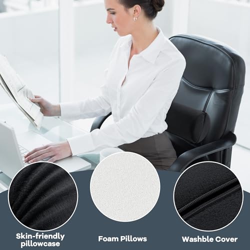 ROYALAY Neck Pillow for Sleeping Round Roll Pillow Including 2 Pack Half Moon Cervical Pillow, Foam Roll Pillow for Pain Reduce, Washable Bolster Pillow for Head Neck Back and Legs, Black - color: Black