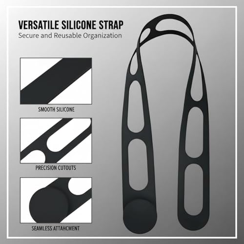 2 Pcs Reusable Silicone Strap, 21.65 x 1.57 in Universal Elastic Tie with Adjustable Buckle for Slow Cooker Lid, Bento Box, Yoga Mat Carrier, Travel Home Organizer, Black White