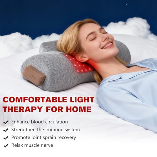 Portable Red Light Therapy Neck Pillow with Infrared, Cervical Spine Pain Relief for Joint Stiffness, Cordless for Home & Travel