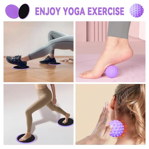 Pilates Ring Circle Set for Women, 17 Pcs Yoga Equipment Sets, with 14'' Yoga Ring, Massage Ball, Resistance Bands, Hip Thrust Belt, Hair Band, Anti Slip Socks for Legs Arms and Thighs - color: Purple