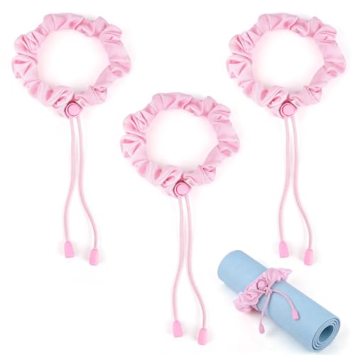 NQEUEPN 3pcs Yoga Mat Scrunchie, Mat Strap & Hair Tie (Pink)