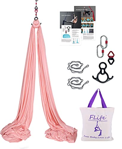 F.Life Aerial Silk 10 Yards Kit Durable Aerial Yoga Hammock with Hardware & Guide Aerial Swing for Acrobatic Flying Yoga - color: Champagne