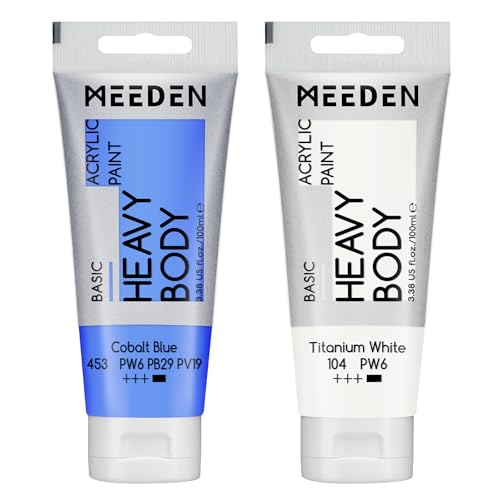 MEEDEN Acrylic Paint Cobalt Blue: 100ml/3.38oz x 2 with Titanium White | Heavy Body Artist Acrylic Paint Set for Canvas, Wood & Craft, Non-toxic Creamy Art Paint with Titanium White for Mixing - color: Cobalt Blue, size: 2 Tubes