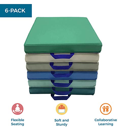 Factory Direct Partners SoftScape 15 inch Square Classroom Floor Cushions with Handles; Flexible Seating for Daycare, Preschool, Playroom; 2 inch Thick Deluxe Foam (6-Piece) - Contemporary, 12228-CT - color: Contemporary, size: Square