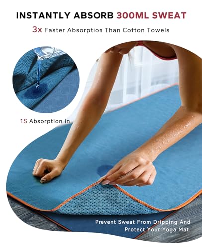 HAPBEAR Non Slip Yoga Mat Towel with Grip Dots, 72" x 24" Hot Yoga Towel - Super Absorbent Microfiber Yoga Towel for Hot Yoga, Bikram, Pilates and Gym Workout - Blue - color: Blue
