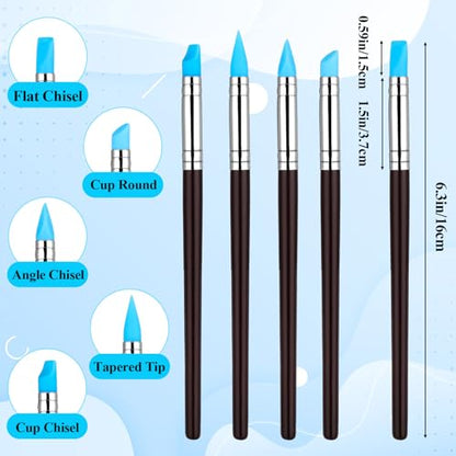 15PCS Silicone Sculpting Tools, Clay Sculpting Tools, Silicone Clay Tool, Modeling Dotting Tool Set with Wooden Handle Ball Stylus for Clays Sculpture, Carving and Shaping
