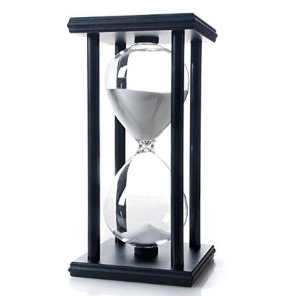 60 Minutes Hourglass, Wood Sand Timer, White | 4 x 4 x 8 inch Sand Clock - color: White, size: 60 min