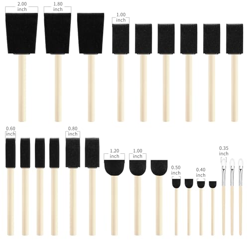 XDT Foam Paint Brushes Bulk Set - 25Pack Sponge Brushes with Wood Handles for Acrylic Painting, Wood Staining, Mod Podge, Glue & Crafts - Disposable Assorted Sizes Paintbrush - size: Foam Brush Assorted