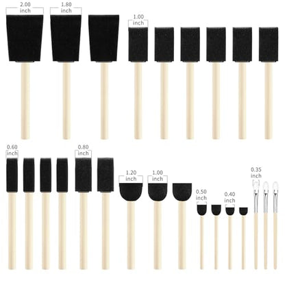 XDT Foam Paint Brushes Bulk Set - 25Pack Sponge Brushes with Wood Handles for Acrylic Painting, Wood Staining, Mod Podge, Glue & Crafts - Disposable Assorted Sizes Paintbrush - size: Foam Brush Assorted